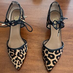 Franco Sarto Leopard-Print Pointed Toe Ankle Tie Heels - Brown/Black